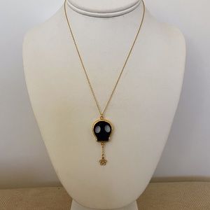 Black Unusual Skull Necklace with Flower Drop